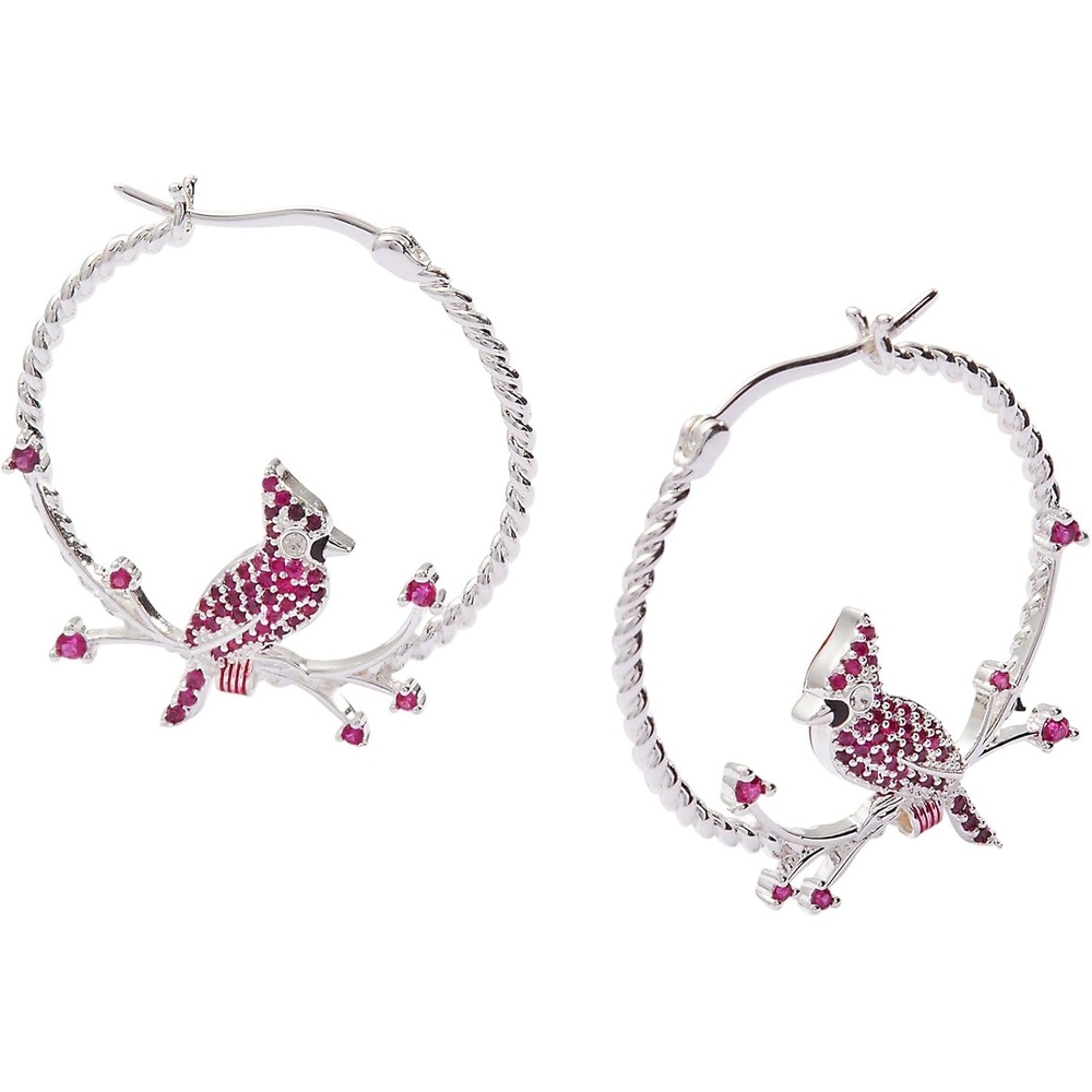 image:imageAlex and Ani Cardinal Earrings for Women  Reversible Design with Ruby Crystal Enamel Charms in Braided Hoops Versatile Cardinal JewelryCardinal Hoop Shiny Silver