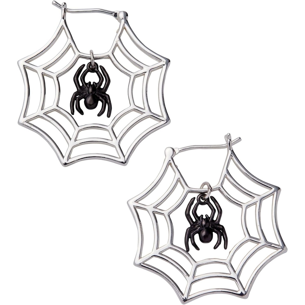 image:imageAlex and Ani Glow in the Dark Earrings for Women  Spider Web Hoop Design Halloween Jewelry Spooky Light Up Fun Earrings Captivating Black Spider Focal Point