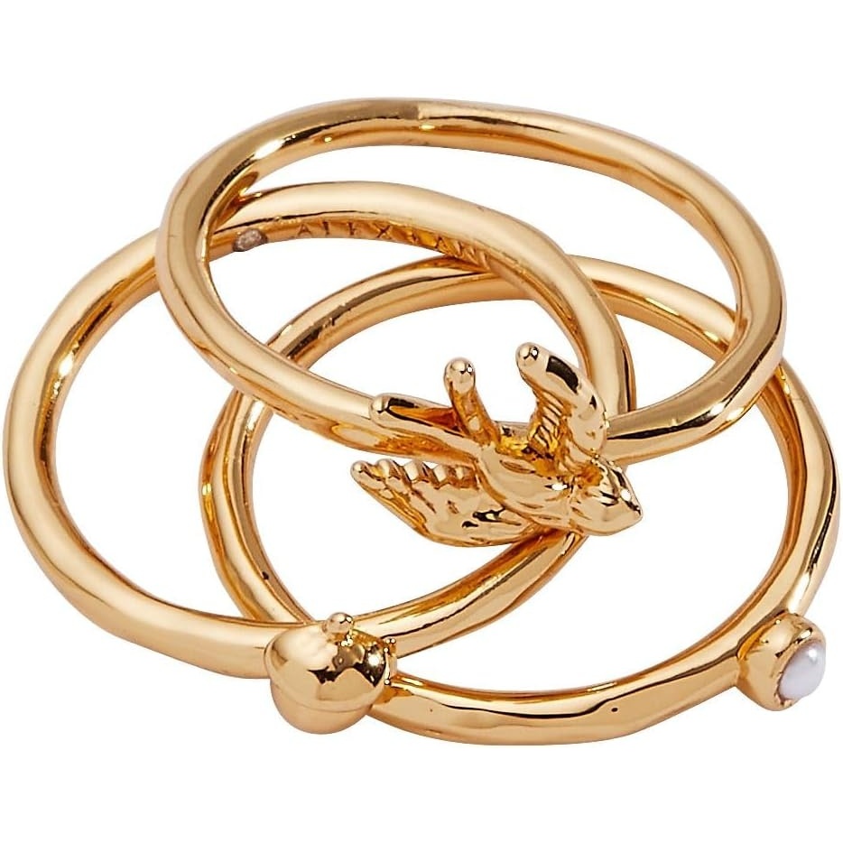 image:imageAlex and Ani Mixed Woodland Stacking Ring Set of 3  Fall Charm Gold Finish NickelFree Size 7 Perfect Layered Look Autumn Magic Jewelry