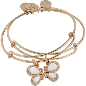 Alex and Ani Butterfly Mother of Pearl Huggie Hoop Earrings(Shiny Gold)