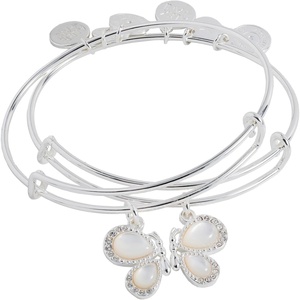Alex and Ani Butterfly Mother of Pearl Huggie Hoop Earrings(Shiny Silver)