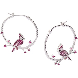 Alex and Ani Cardinal Earrings for Women – Reversible Design with Ruby Crystal Enamel Charms in Braided Hoops, Versatile Cardinal Jewelry(Cardinal Hoop (Shiny Silver))