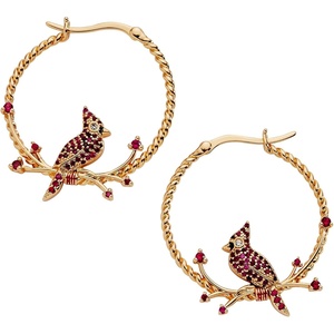 Alex and Ani Cardinal Earrings for Women – Reversible Design with Ruby Crystal Enamel Charms in Braided Hoops, Versatile Cardinal Jewelry(Cardinal Hoop (Shiny Gold))