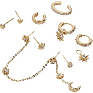 Alex and Ani Celestial Stackable Earring Sets – Interchangeable Studs, Huggies, Cuffs & Charms, Nickel-Free(Stackable 9pc Earring Set (Stainless Gold))
