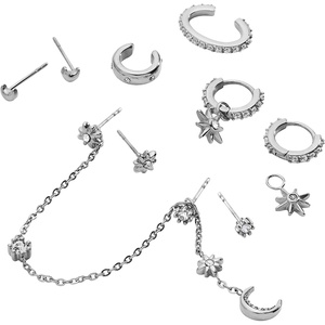 Alex and Ani Celestial Stackable Earring Sets – Interchangeable Studs, Huggies, Cuffs & Charms, Nickel-Free(Stackable 9pc Earring Set (Stainless Silver))