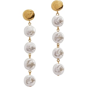 Alex and Ani Coin Pearl Drop Gold Jewelry(Coin Pearl Linear Earring)