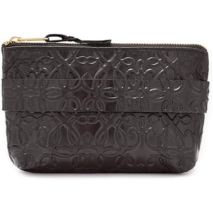Alex and Ani Genuine Leather Black Embossed Strap Pouch