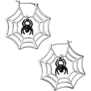 Alex and Ani Glow in the Dark Earrings for Women – Spider Web Hoop Design, Halloween Jewelry, Spooky Light Up Fun Earrings, Captivating Black Spider Focal Point