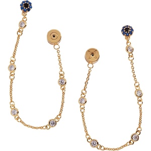 Alex and Ani Gold-Plated Evil Eye Earring – Crystal Pavé & Baguette Stones, Charm Hamsa & Heart, Symbolizes Protection & Strength, Ideal Evil Eye Jewelry for Women(Front to Back Chain Earrings)