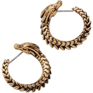Alex and Ani HOUSE OF THE DRAGON® Earrings – Inspired Hoops & Studs, Nickel-Free, Hypoallergenic Finish(Syrax Front to Back Hoop (Antique Gold))