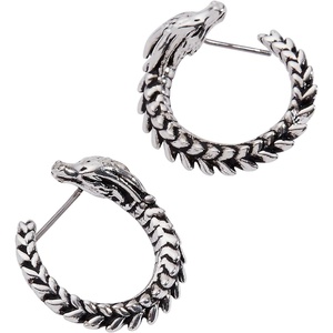 Alex and Ani HOUSE OF THE DRAGON® Earrings – Inspired Hoops & Studs, Nickel-Free, Hypoallergenic Finish(Syrax Front to Back Hoop (Antique Silver))
