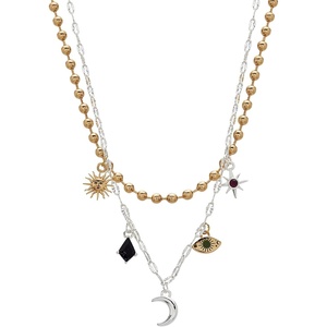 Alex and Ani Moon Magic 2 Row Charm Necklace – Blue Sunstone & Evil Eye Charm, Celestial Style for Whimsy & Wonder, Women’s Fashion Jewelry