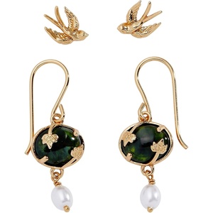 Alex and Ani Woodland Earrings – Gold Nickel-Free Drop Design, Renaissance Accessories Women, Woodland Fairy Jewelry(Woodland Swallow Stud & Drop Earring Set of 2 (Shiny Gold))
