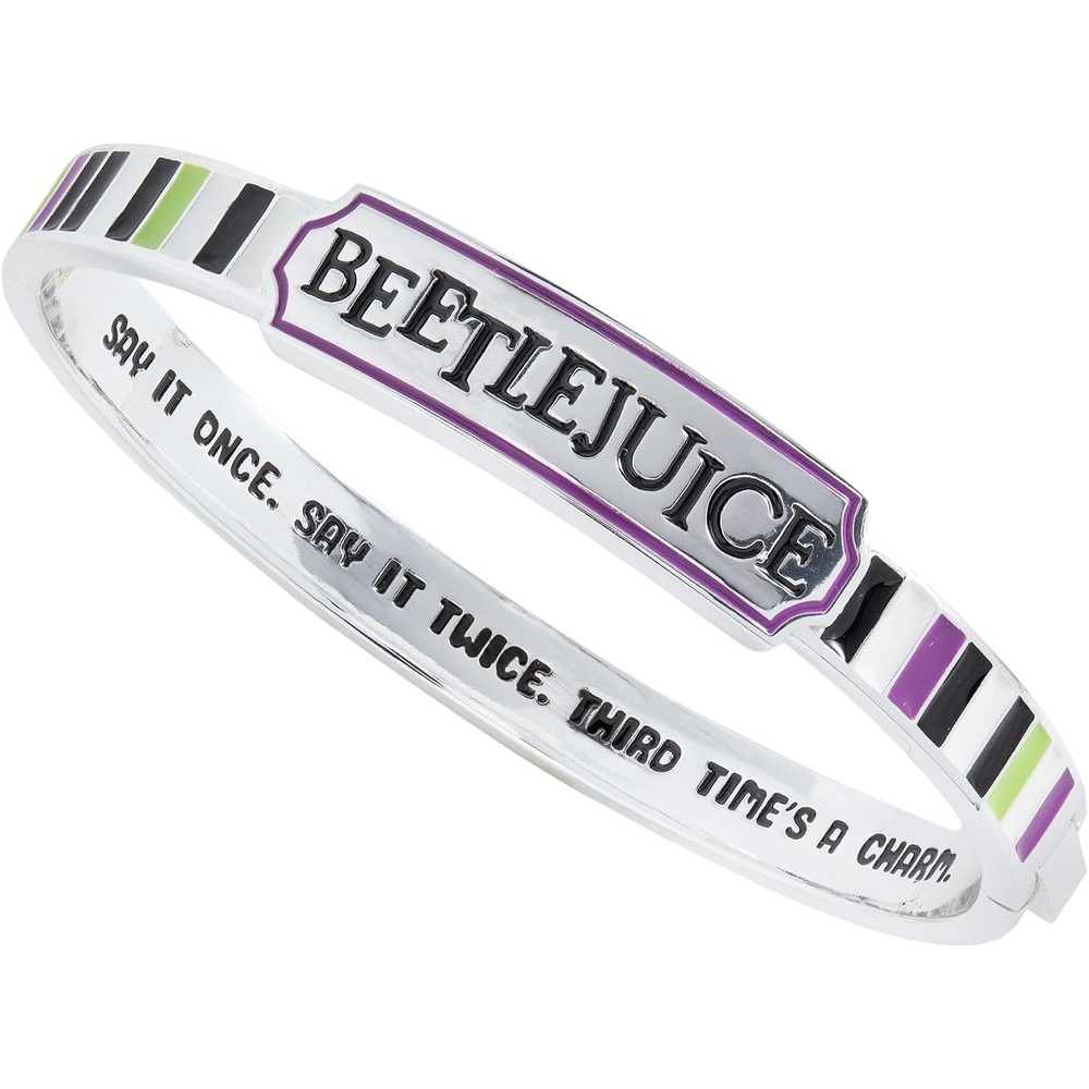 image:imageALEX AND ANI Beetlejuice Bangle  Bold Stripe Design Silver Black Logo NickelFree Add Spooky Flair to Everyday Stack Womens Fashion BraceletHinge Cuff Bangle