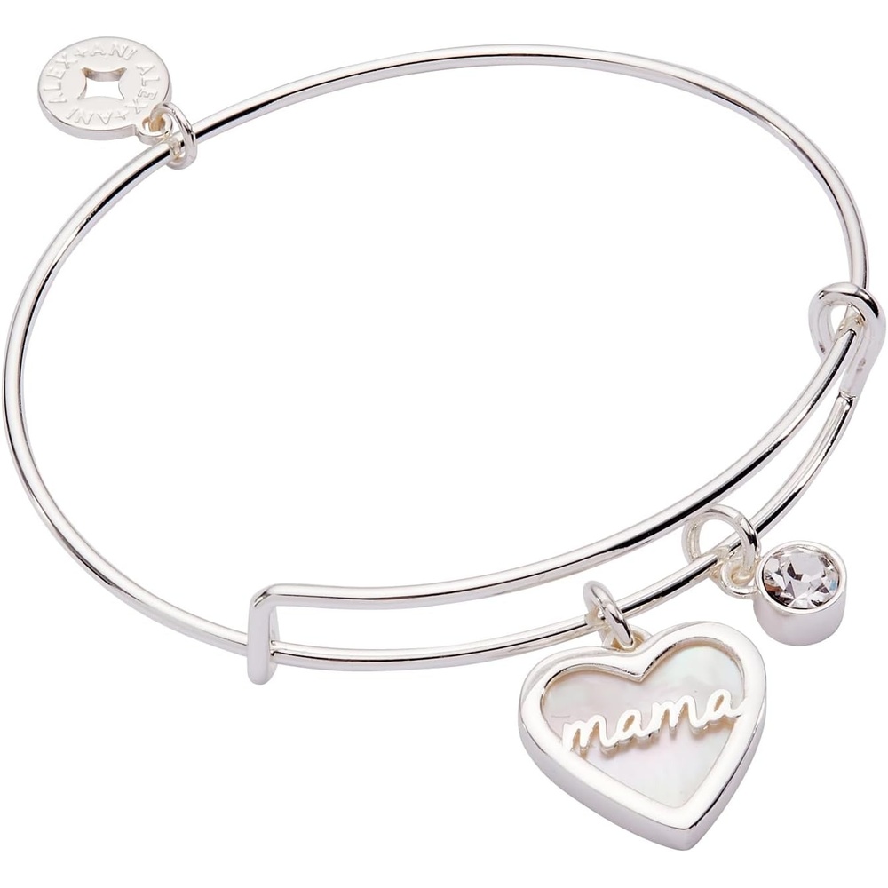image:imageAlex and Ani BILY Mama Mother of Pearl Heart Duo Expandable Wire Bracelet for WomenShiny Silver