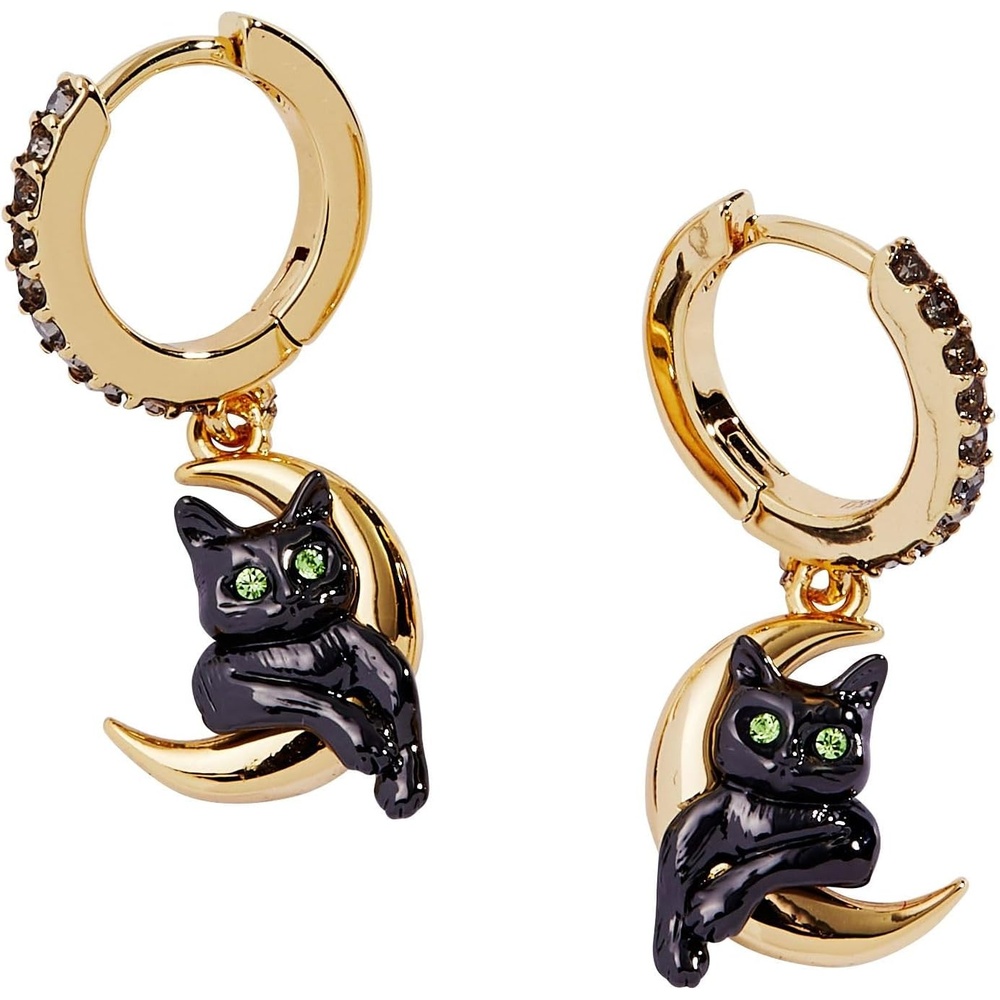 image:imageAlex and Ani Celestial Cat Huggie Earring  Whimsical Jewelry for Women Black Cat Charm on Golden Crescent Moon TwoTone NickleFree Ideal gift for Women
