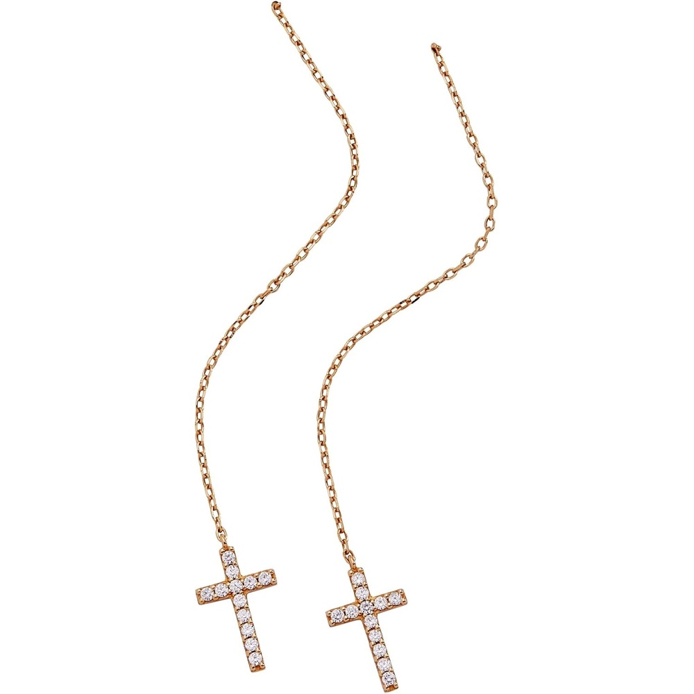 image:imageAlex and Ani Delicate Pave Cross Threader Earring 14k Gold Sterling Silver