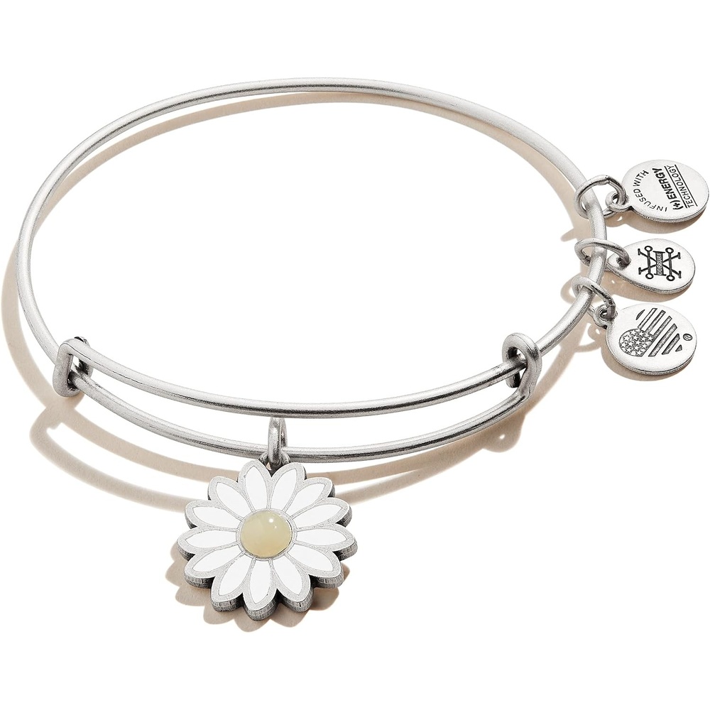 image:imageAlex and Ani Expandable Bangle for Women Daisy Charm Pineapple Jasper Gemstone Rafaelian Finish 2 to 35 inRafaelian Silver Finish