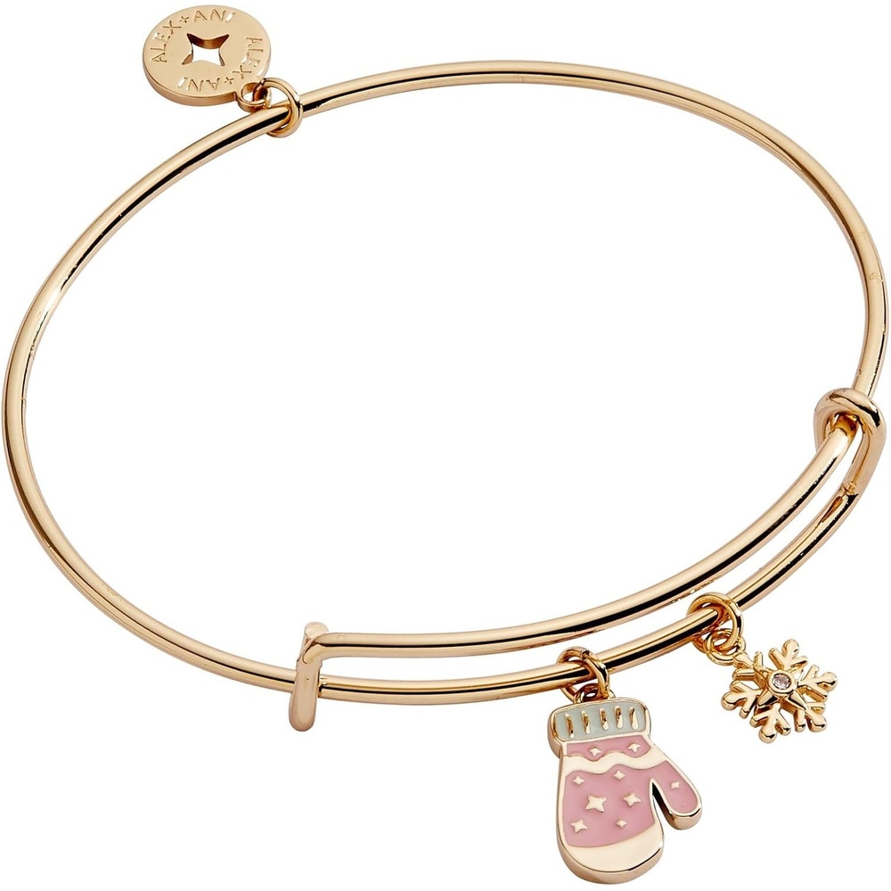 image:imageAlex and Ani Holiday Bracelet for Women  Snow Games Mitten Duo Charm Bangle Bracelet Shiny Gold