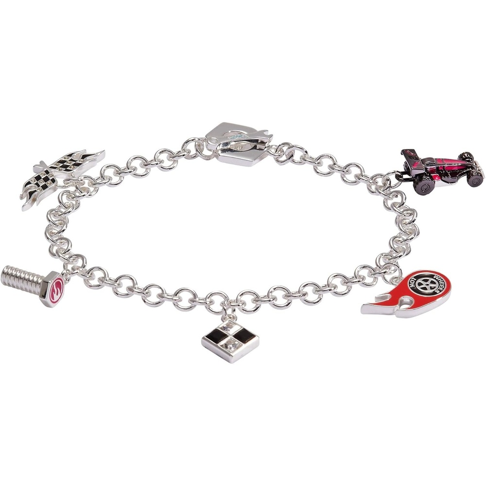 image:imageAlex and Ani Hot Wheels Bracelets  Moveable Enamel Charms Checkered Flag Motif Adjustable Stackable Designs Ideal Gift for WomenRacecar Toggle Charm Bracelet
