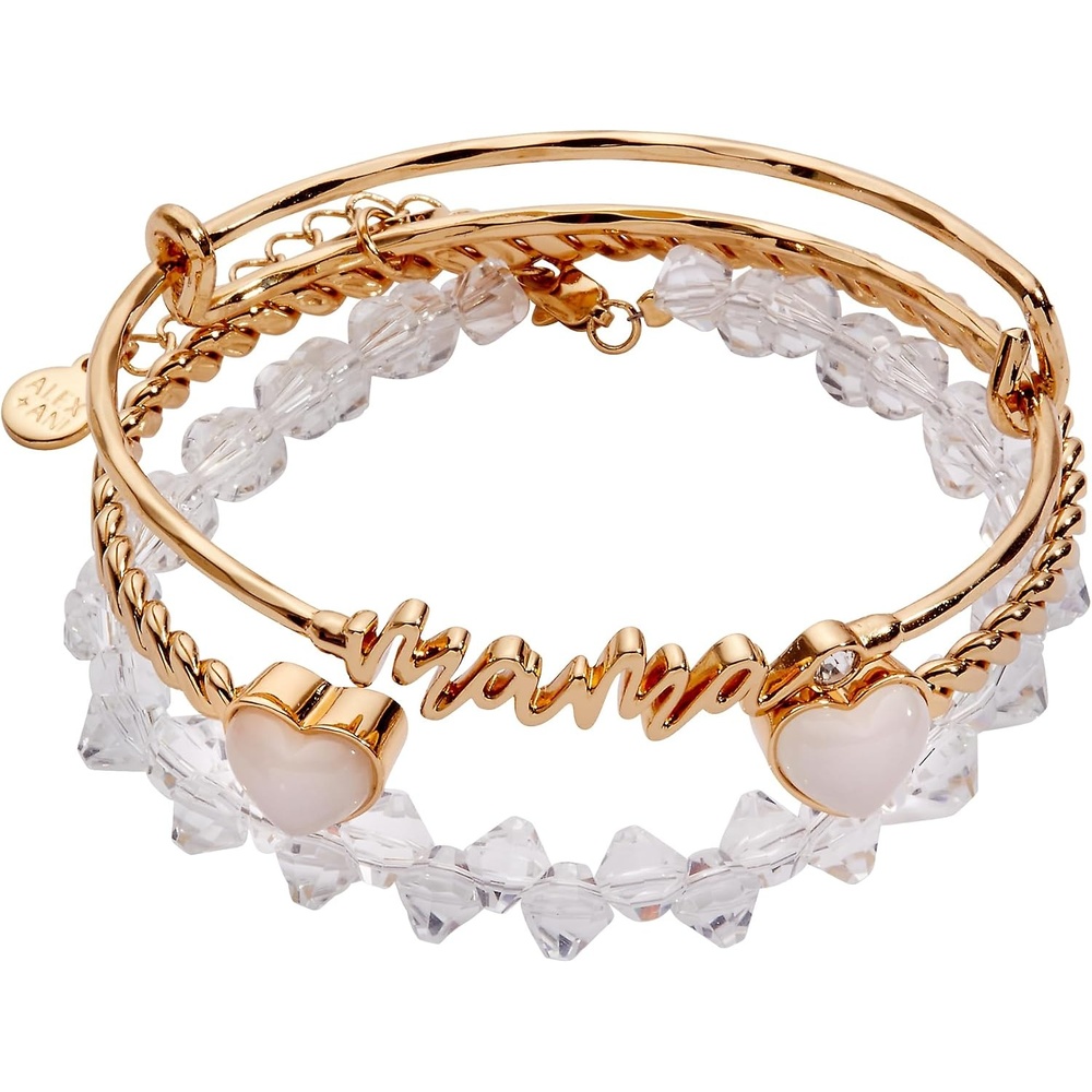 image:imageAlex and Ani Mama Bracelets  Womens Bracelets Set of 3 Expandable Wire Bangle French Rope Cuff with Crystal Heart Trendy Jewelry for WomenShiny Gold