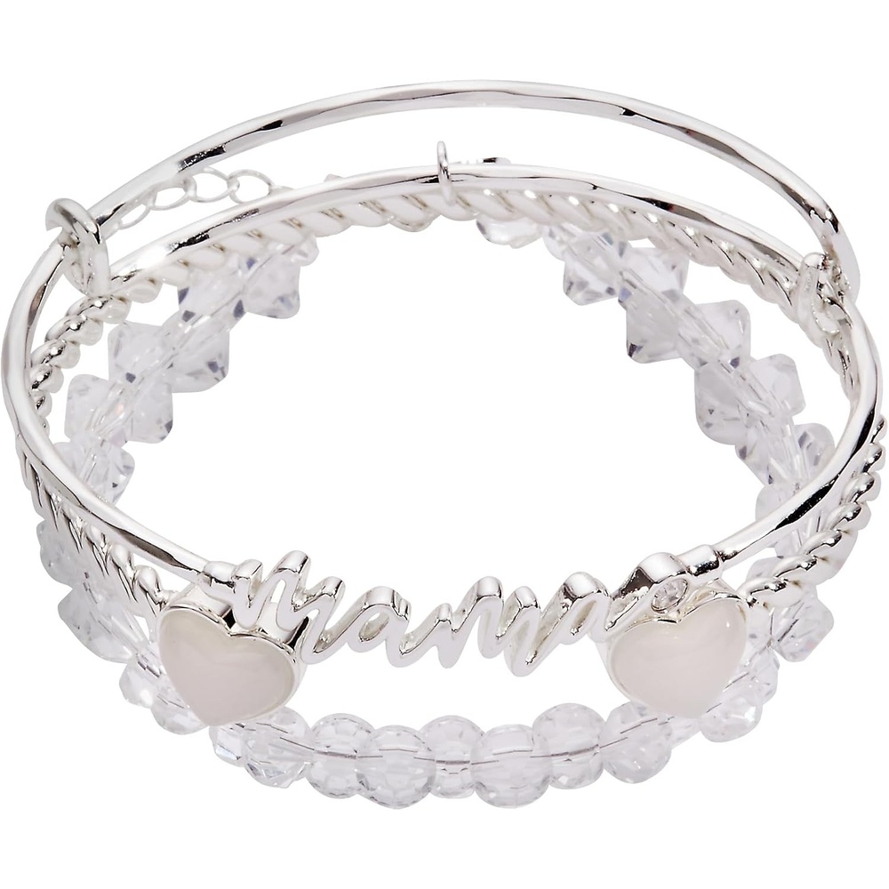 image:imageAlex and Ani Mama Bracelets  Womens Bracelets Set of 3 Expandable Wire Bangle French Rope Cuff with Crystal Heart Trendy Jewelry for WomenShiny Silver