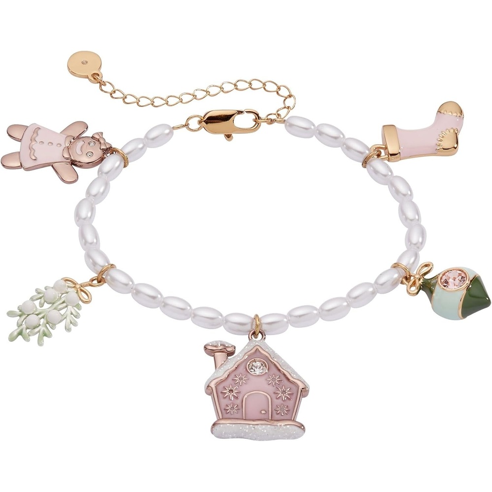 image:imageAlex and Ani Womens Holiday Bracelets  NickelFree Brass Bracelets Trendy Womens Jewelry Pink Christmas Beaded Charm Bracelet Shiny Gold