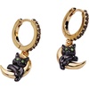 Alex and Ani Celestial Cat Huggie Earring – Whimsical Jewelry for Women, Black Cat Charm on Golden Crescent Moon, Two-Tone Nickle-Free, Ideal gift for Women