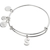 Alex and Ani Expandable Bangle for Women, Initials A to Z Letter Charms, Shiny Finish, 2 to 3.5 in(Shiny Silver)