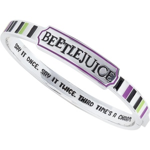 ALEX AND ANI Beetlejuice® Bangle – Bold Stripe Design, Silver Black Logo, Nickel-Free, Add Spooky Flair to Everyday Stack, Women’s Fashion Bracelet(Hinge Cuff Bangle)
