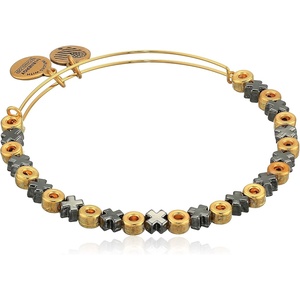 Alex and Ani Accents XO Hugs and Kisses Beaded Expandable Bangle for Women, 2 to 3.5 in(Shiny Gold and Midnight Silver Finish)