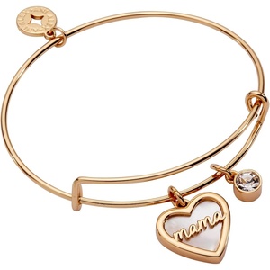 Alex and Ani BILY Mama Mother of Pearl Heart Duo Expandable Wire Bracelet for Women(Shiny Gold)