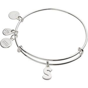 Alex and Ani Expandable Bangle for Women, Initials A to Z Letter Charms, Shiny Finish, 2 to 3.5 in(Shiny Silver)