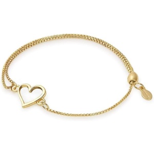 Alex and Ani Path of Symbols Adjustable Pull Chain Bracelet for Women, Heart Charm, Sterling Silver, 5.5 to 9.5 in(14kt Gold Over .925 Sterling Silver)