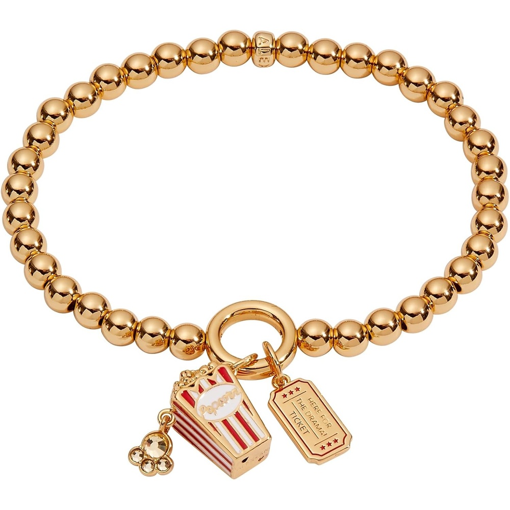image:imageAlex and Ani Here for the Drama Stretch Bracelet  Movie Night Gift  Shiny Gold Brass Enamel  Movie Night Jewelry  Popcorn Jewelry