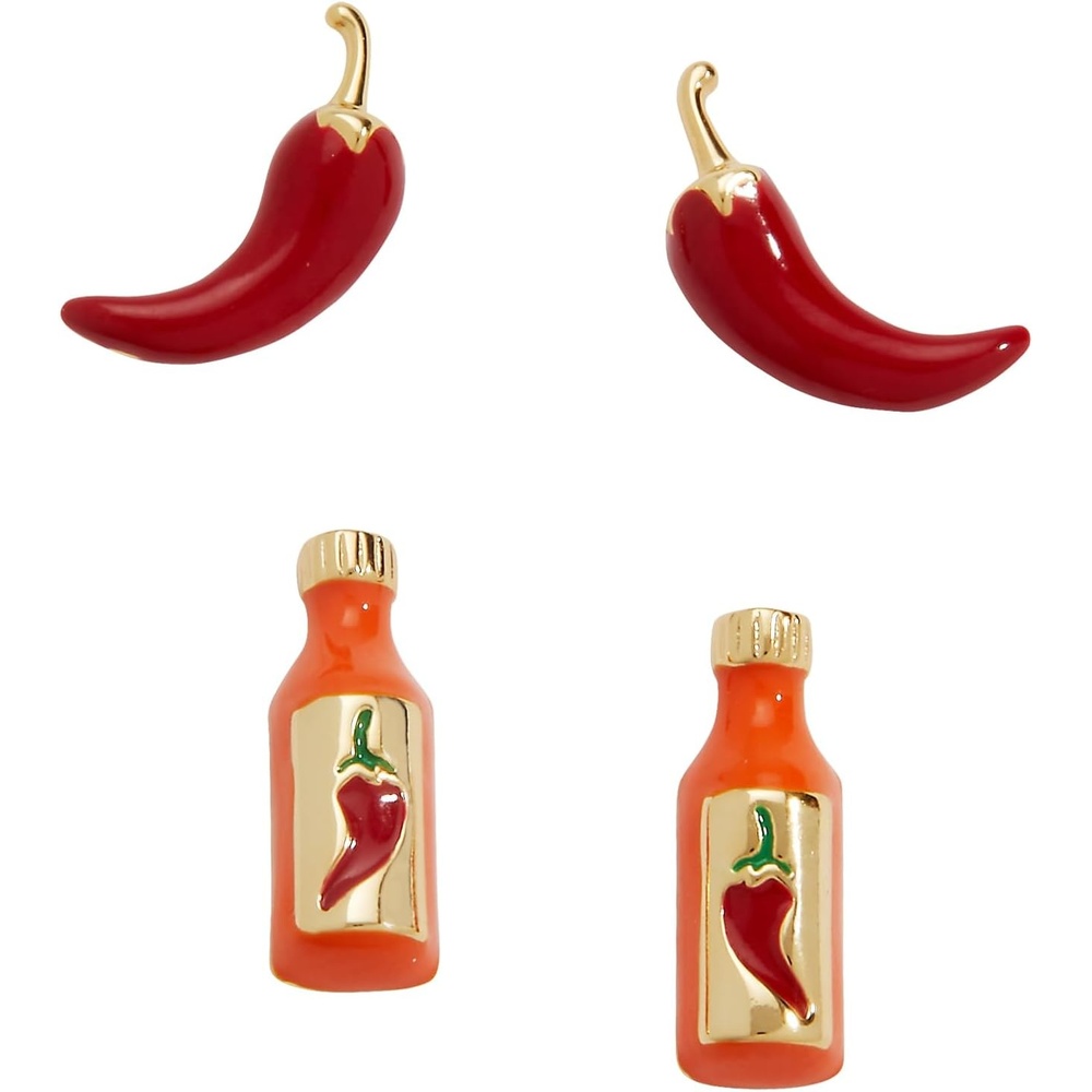 image:imageAlex and Ani Taco Hot Sauce and Pepper Stud Set  Earrings For Women  GoldPlated Enamel  Taco Lover Gift  Novelty Earrings