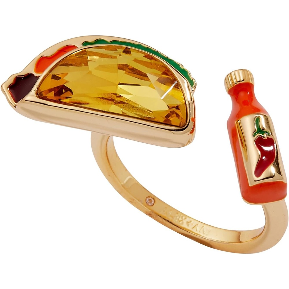 image:imageAlex and Ani Taco Open Ring  GoldPlated Crystal amp Enamel  Adjustable Ring For Women  Stackable Ring  Taco Lover Gift