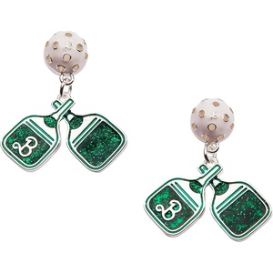 Alex and Ani Barbie™ Pickleball Drop Earrings, Brass Shiny Silver