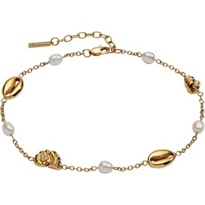 Alex and Ani Seashell Inline Charm Anklet | Gold-Plated & Pearl | Chain Anklet | Dainty Beach Anklet | Beach Jewelry For Women