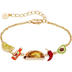 Alex and Ani Taco Inline Charm Bracelet | Gold-Plated, Crystal & Enamel | Adjustable Charm Bracelet | Dainty Charm Bracelet | Taco Lover Gift