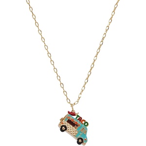 Alex and Ani Taco Truck Necklace | Opening Locket Pendant | Pendant Necklace For Women | Gold-Plated, Enamel | Taco Jewelry